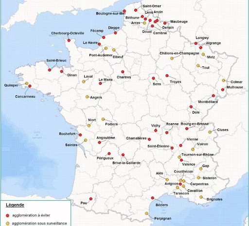 Carte des investissements Pinel à éviter en France